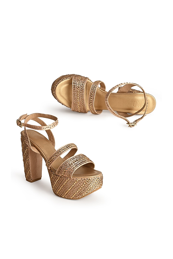 Gold Sole Sheet Crystal Work Wedges by SKO at Pernia's Pop Up Shop
