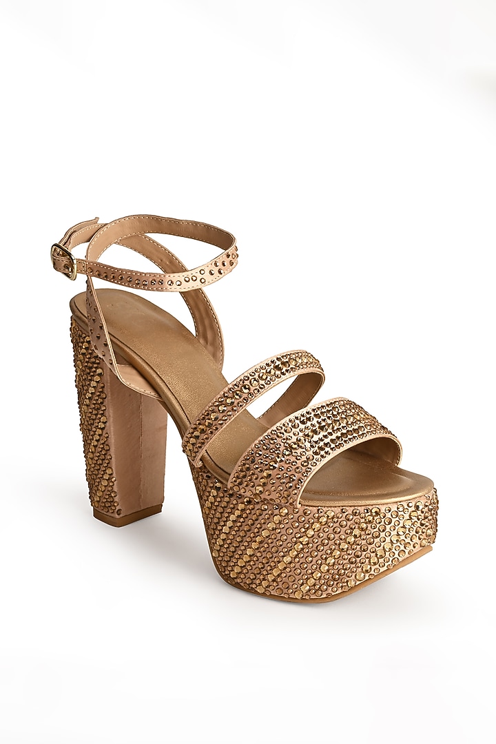 Gold Sole Sheet Crystal Work Wedges by SKO at Pernia's Pop Up Shop