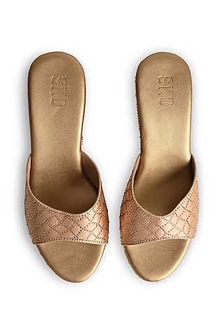 Gold Sole Sheet Crystal Work Wedges by SKO