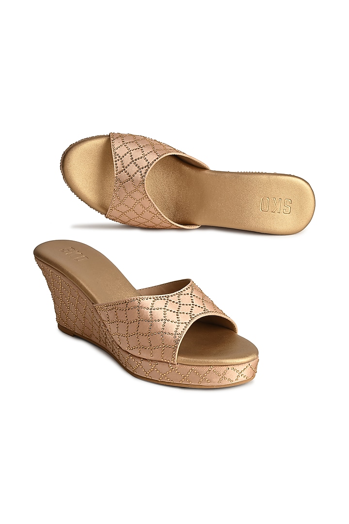 Gold Sole Sheet Crystal Work Wedges by SKO at Pernia's Pop Up Shop