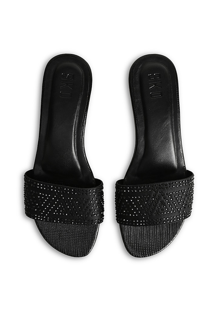 Black Sole Sheet Crystal Work Flats by SKO at Pernia's Pop Up Shop