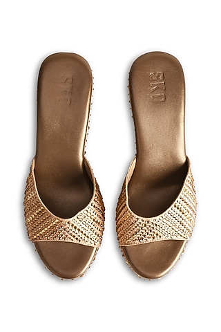Gold Sole Sheet Crystal Work Wedges by SKO