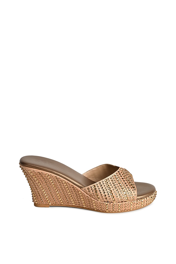 Gold Sole Sheet Crystal Work Wedges by SKO at Pernia's Pop Up Shop