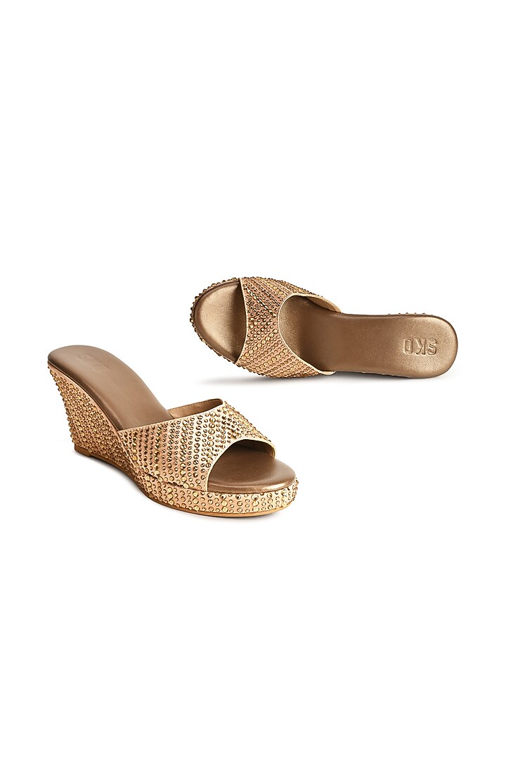 Gold Sole Sheet Crystal Work Wedges by SKO at Pernia's Pop Up Shop