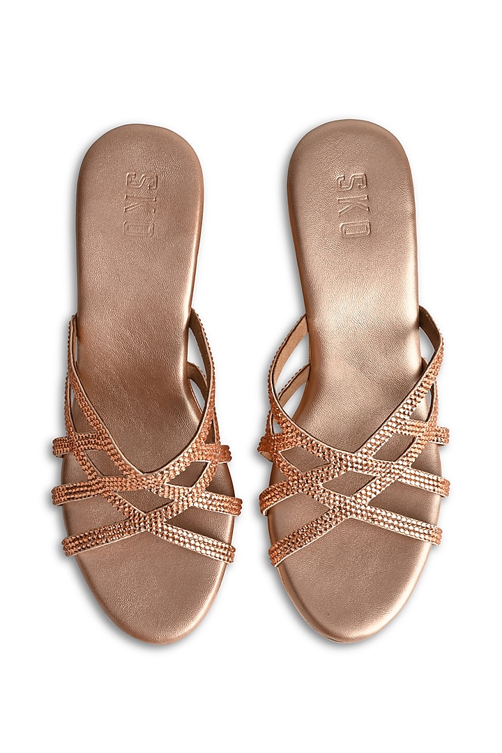 Rose Gold Sole Sheet Crystal Work Wedges by SKO at Pernia's Pop Up Shop