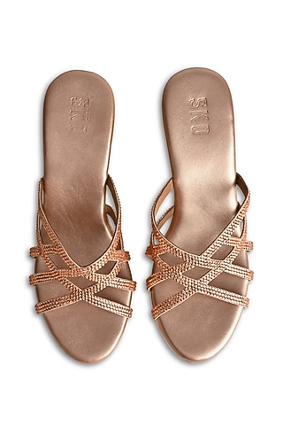 Rose Gold Sole Sheet Crystal Work Wedges by SKO