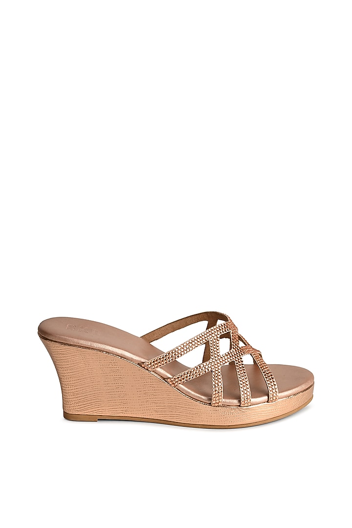 Rose Gold Sole Sheet Crystal Work Wedges by SKO at Pernia's Pop Up Shop