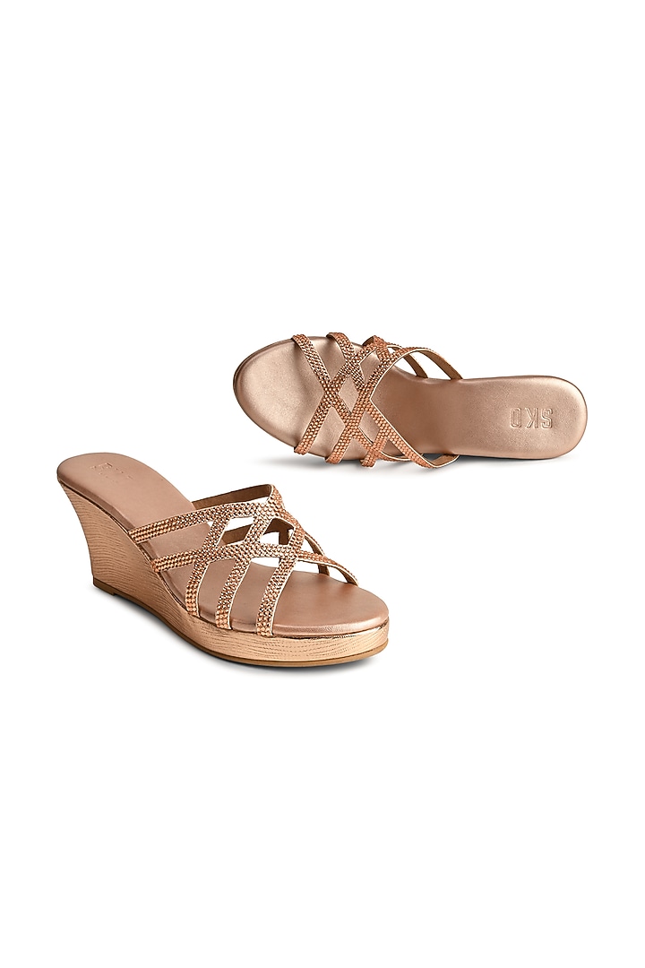 Rose Gold Sole Sheet Crystal Work Wedges by SKO at Pernia's Pop Up Shop