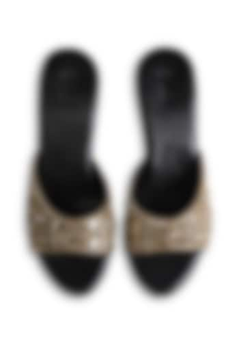 Black Sole Sheet Mirror Embroidered Wedges by SKO at Pernia's Pop Up Shop