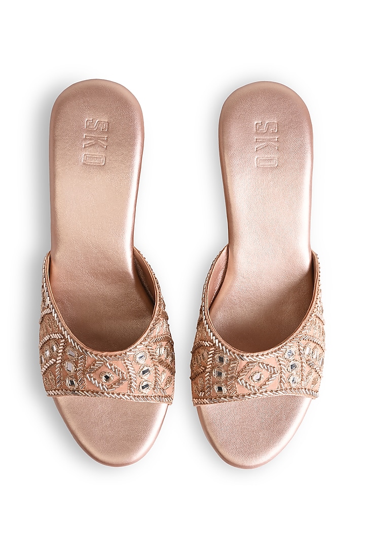 Rose Gold Sole Sheet Mirror Embroidered Wedges by SKO at Pernia's Pop Up Shop