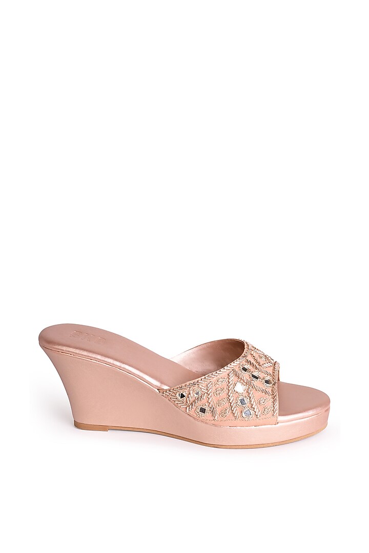 Rose Gold Sole Sheet Mirror Embroidered Wedges by SKO at Pernia's Pop Up Shop