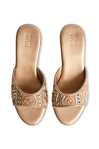 Gold Sole Sheet Mirror Embroidered Wedges by SKO