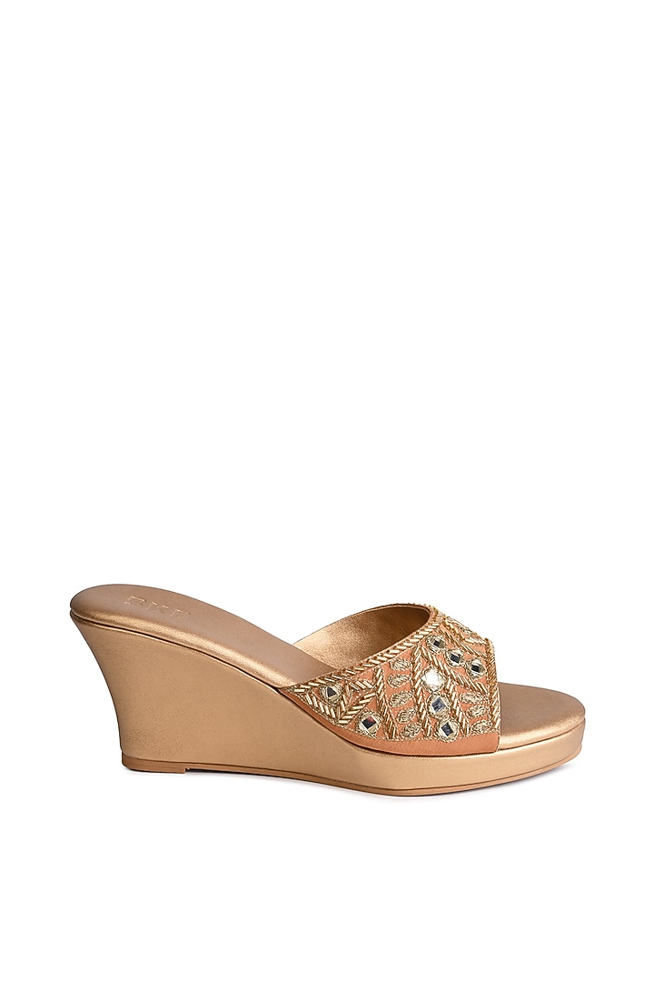 Gold Sole Sheet Mirror Embroidered Wedges by SKO at Pernia's Pop Up Shop