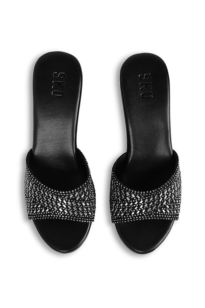 Black Sole Sheet Crystal Work Wedges by SKO at Pernia's Pop Up Shop