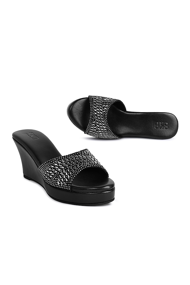 Black Sole Sheet Crystal Work Wedges by SKO at Pernia's Pop Up Shop