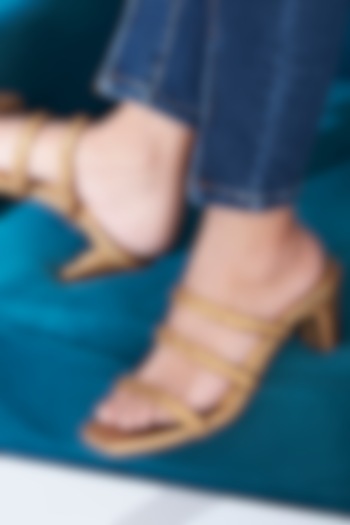 Gold Vegan Leather Hand Braided Heels by SKO at Pernia's Pop Up Shop