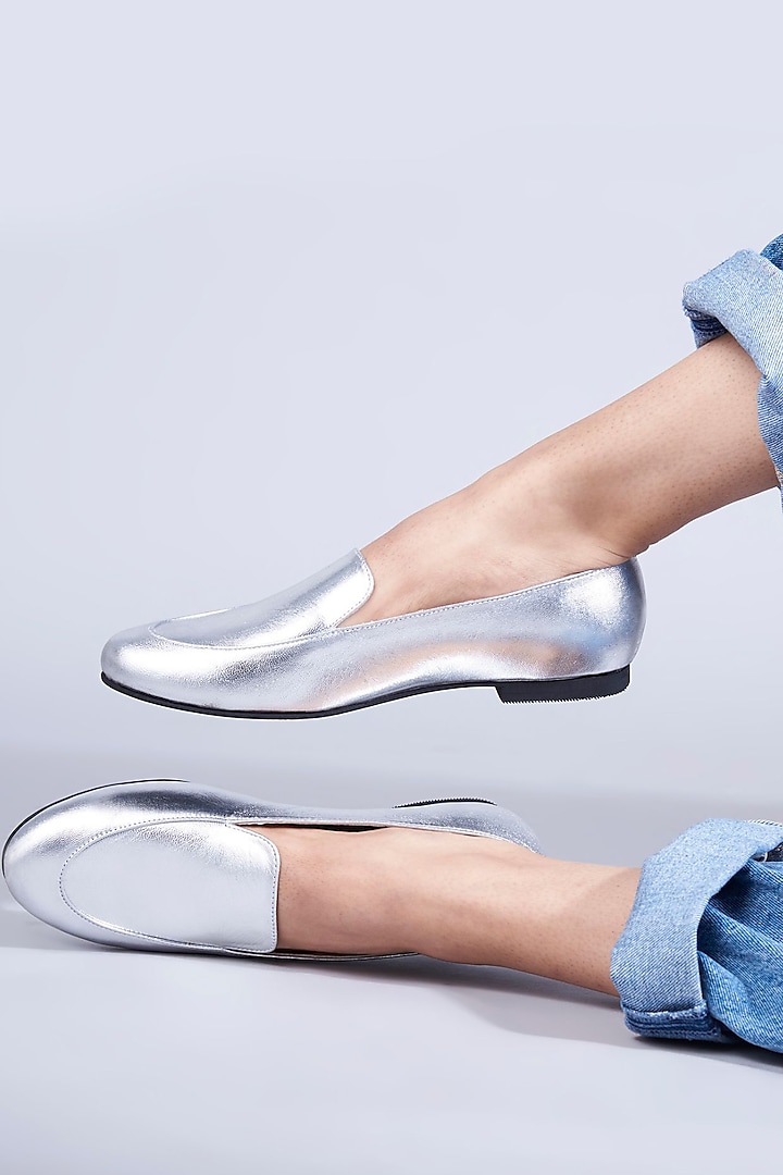 Silver Leather Handmade Loafers by SKO