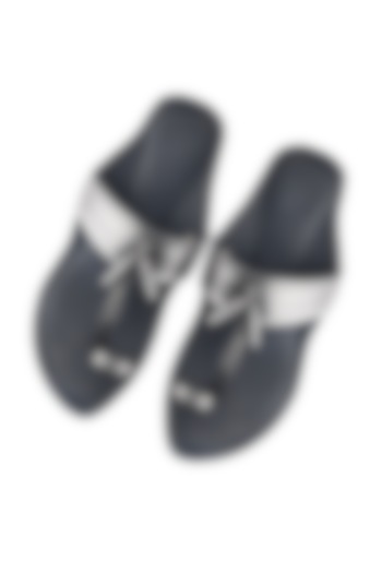 Silver & Black Kolhapuri Flats by SKO at Pernia's Pop Up Shop