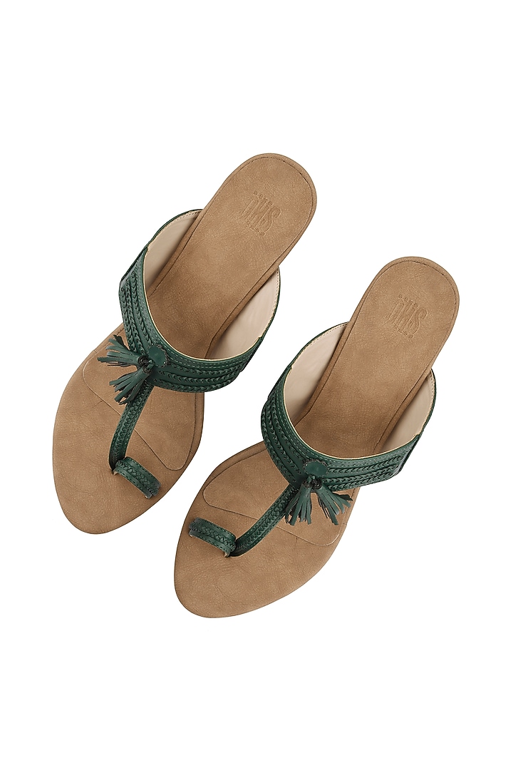 Green & Brown Kolhapuri Heels by SKO at Pernia's Pop Up Shop