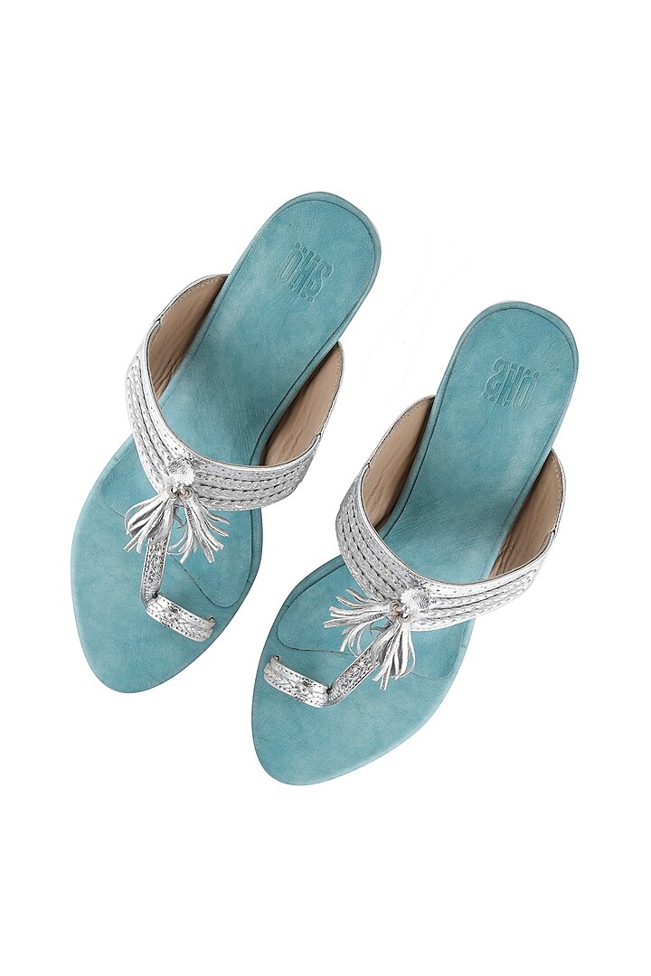 Blue & Silver Kolhapuri Heels by SKO at Pernia's Pop Up Shop