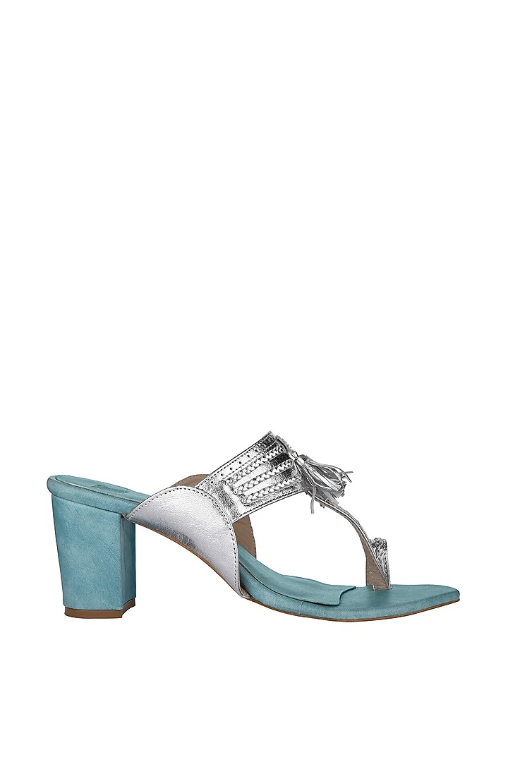 Blue & Silver Kolhapuri Heels by SKO at Pernia's Pop Up Shop