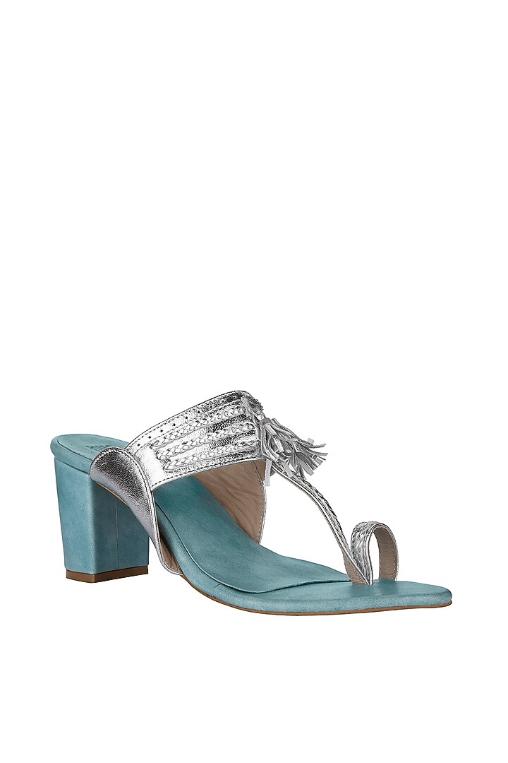 Blue & Silver Kolhapuri Heels by SKO at Pernia's Pop Up Shop