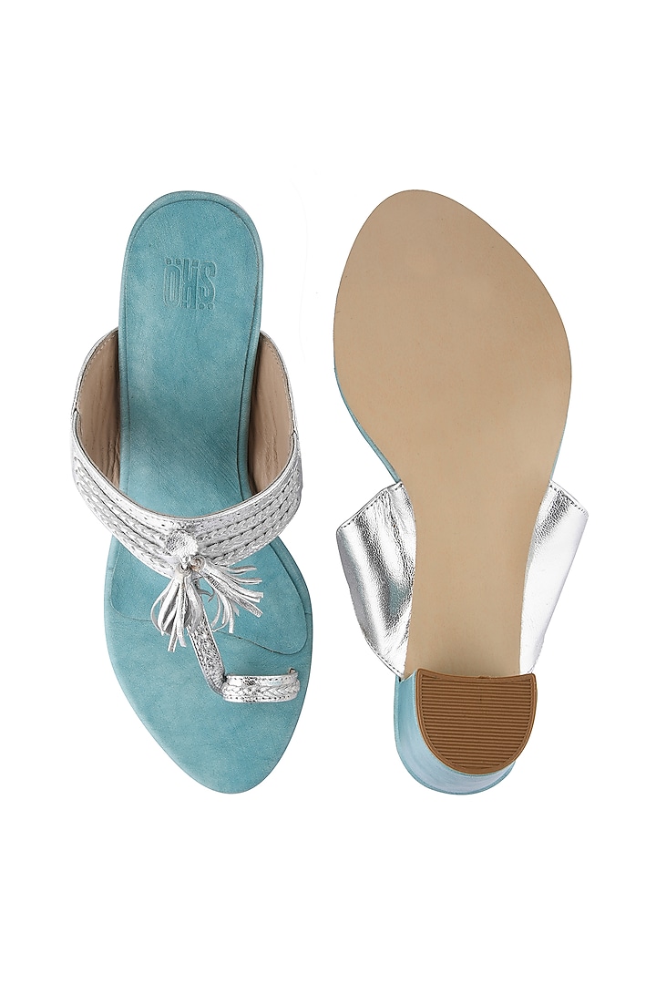 Blue & Silver Kolhapuri Heels by SKO at Pernia's Pop Up Shop