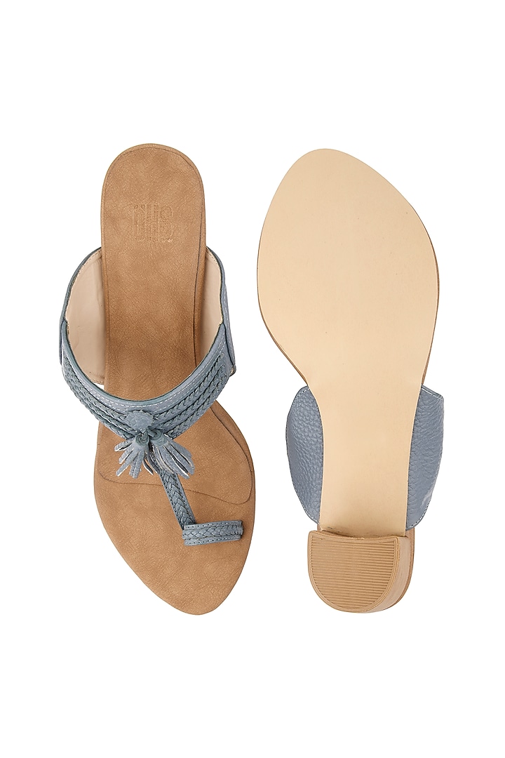 Blue Leather Kolhapuri Heels by SKO at Pernia's Pop Up Shop