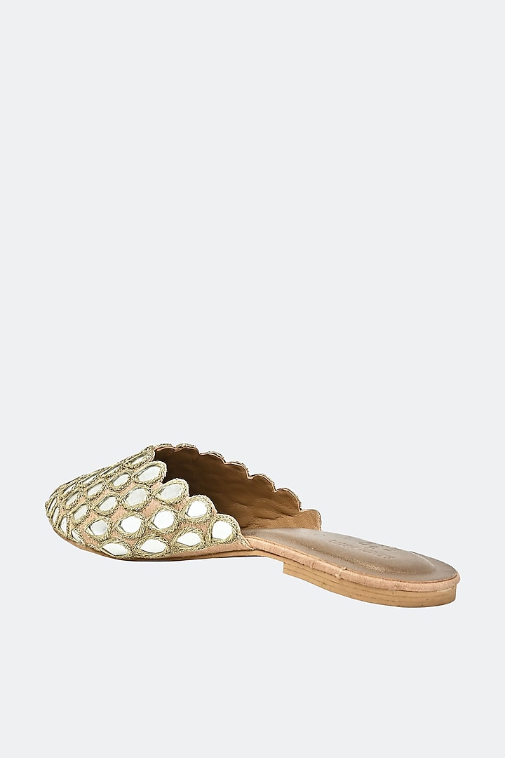 Gold Leather & Raw Silk Hand Embroidered Mules by SKO at Pernia's Pop Up Shop