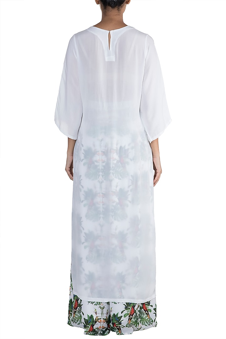White Embroidered Printed Kurta With Pants by Sourabh Kant Shrivastava at Pernia's Pop Up Shop
