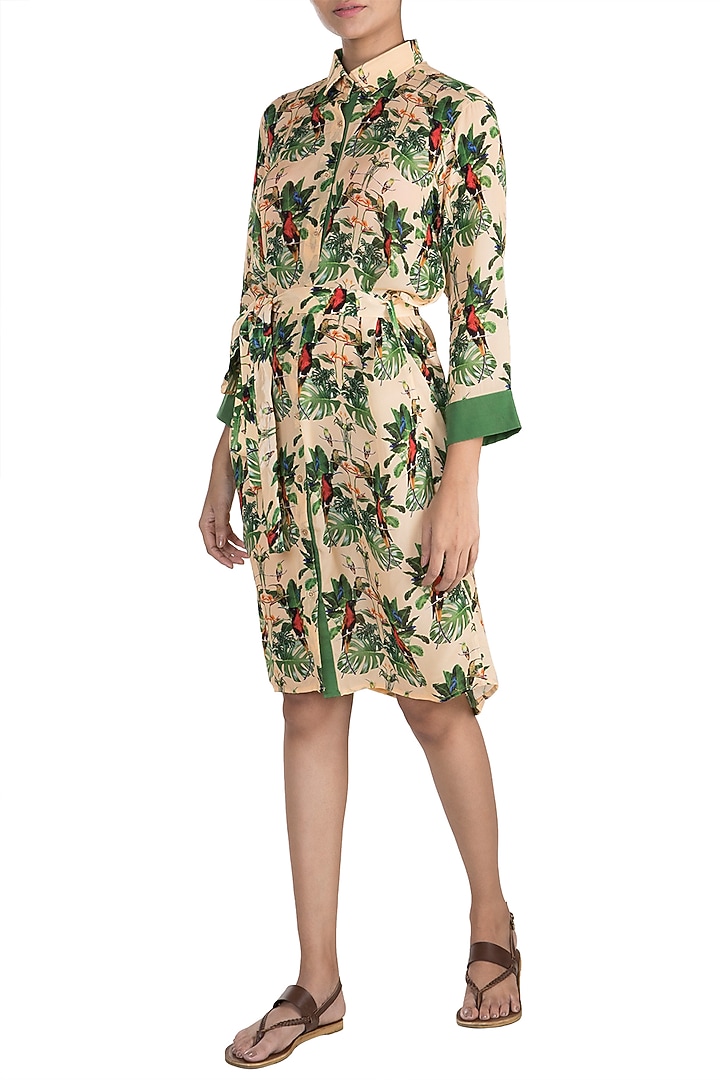 Peach Digital Printed Summer Shirt Dress by Sourabh Kant Shrivastava at Pernia's Pop Up Shop