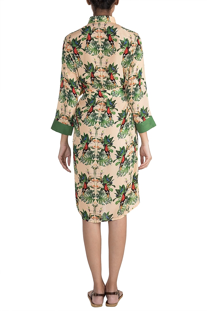 Peach Digital Printed Summer Shirt Dress by Sourabh Kant Shrivastava at Pernia's Pop Up Shop