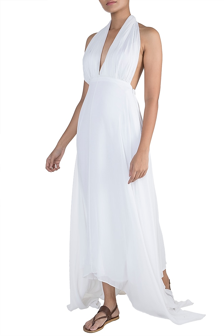White High-Low Flared Gown by Sourabh Kant Shrivastava at Pernia's Pop Up Shop