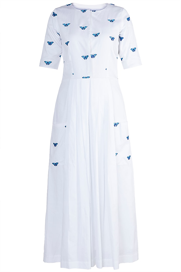 White Butterfly Embroidered Dress by Sourabh Kant Shrivastava