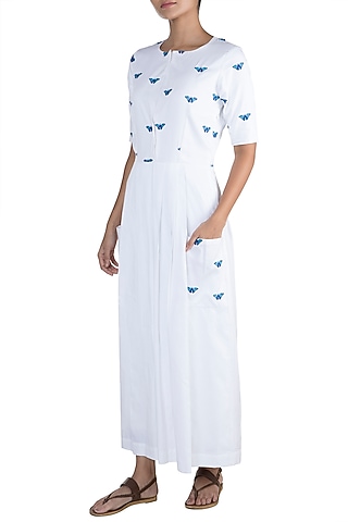 White Butterfly Embroidered Dress by Sourabh Kant Shrivastava