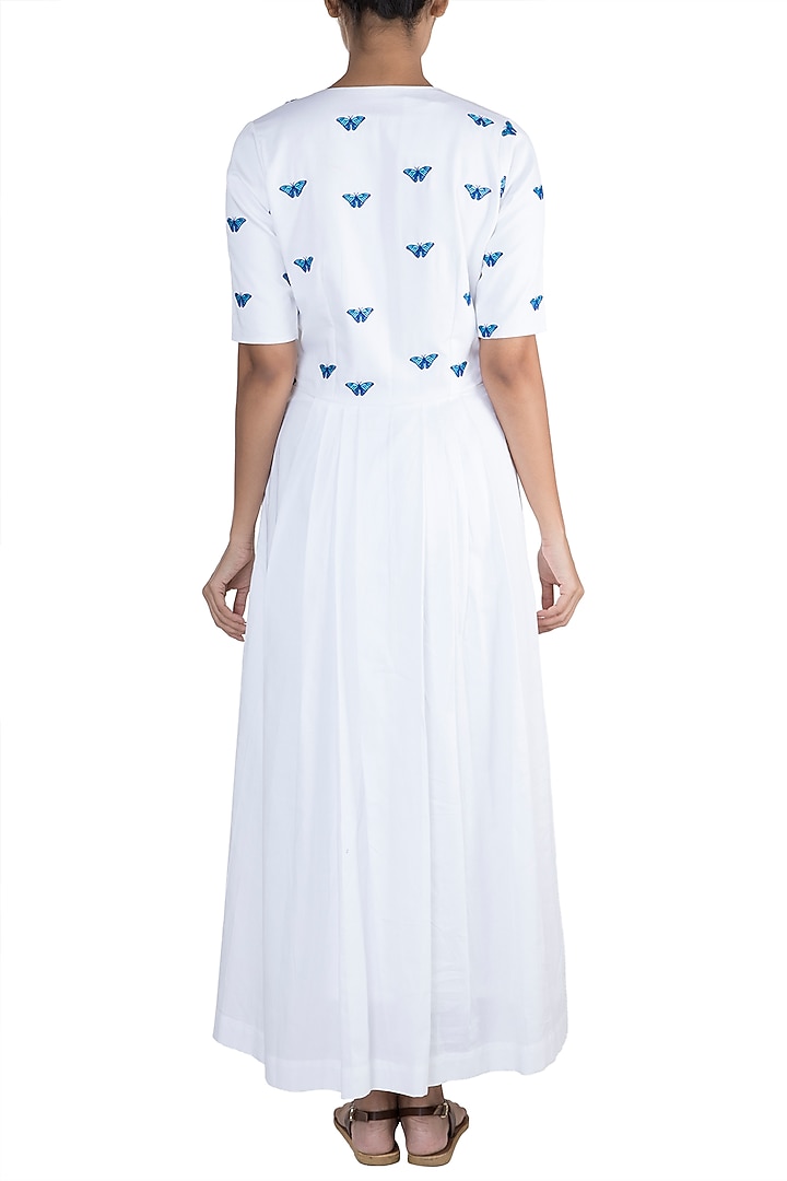 White Butterfly Embroidered Summer Dress by Sourabh Kant Shrivastava at Pernia's Pop Up Shop
