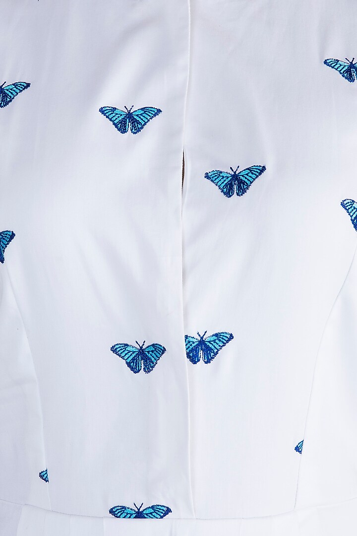 White Butterfly Embroidered Summer Dress by Sourabh Kant Shrivastava at Pernia's Pop Up Shop