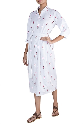 White Hummingbird Embroidered Shirt Dress by Sourabh Kant Shrivastava