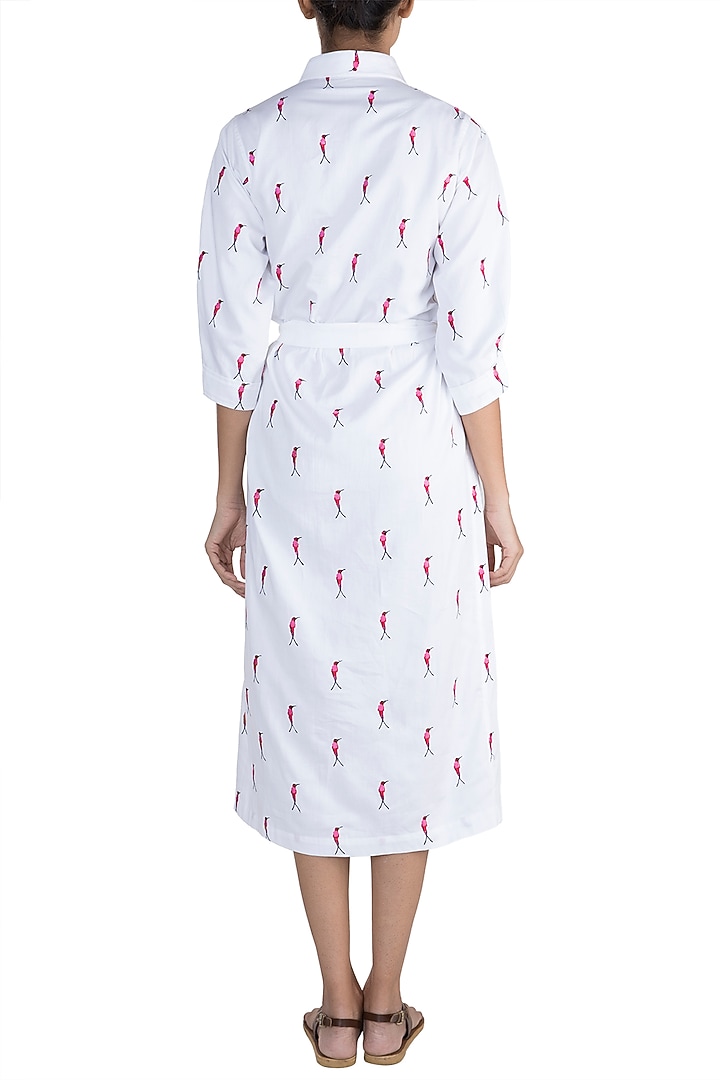 White Hummingbird Embroidered Summer Shirt Dress by Sourabh Kant Shrivastava at Pernia's Pop Up Shop