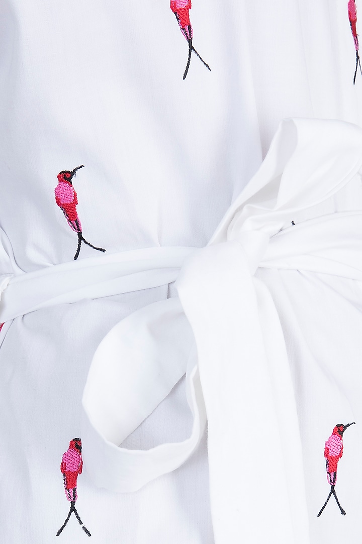 White Hummingbird Embroidered Summer Shirt Dress by Sourabh Kant Shrivastava at Pernia's Pop Up Shop