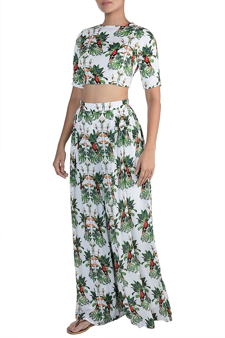 White Digital Printed Top With Pants by Sourabh Kant Shrivastava at Pernia's Pop Up Shop