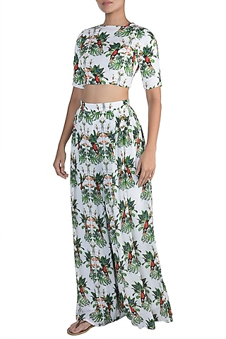 White Digital Printed Top With Pants by Sourabh Kant Shrivastava