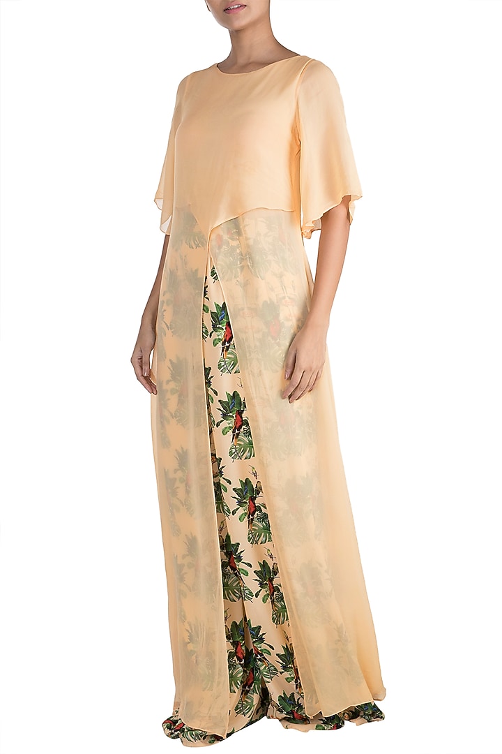 Peach Tunic With Digital Printed Pants by Sourabh Kant Shrivastava at Pernia's Pop Up Shop