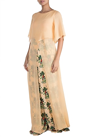 Peach Tunic With Digital Printed Pants by Sourabh Kant Shrivastava