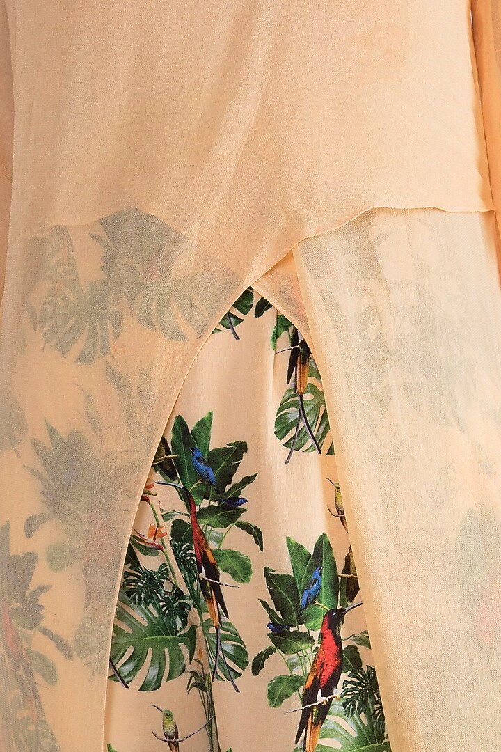 Peach Tunic With Digital Printed Pants by Sourabh Kant Shrivastava at Pernia's Pop Up Shop