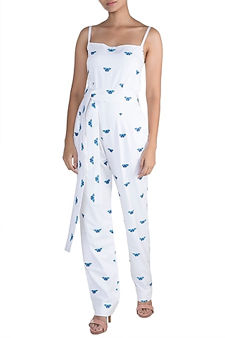 White Butterfly Embroidered Jumpsuit by Sourabh Kant Shrivastava