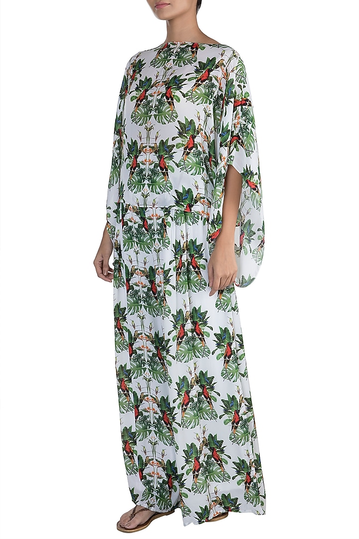 White Digital Printed Kaftan Top With Pants by Sourabh Kant Shrivastava at Pernia's Pop Up Shop