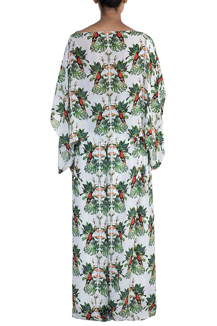 White Digital Printed Kaftan Top With Pants by Sourabh Kant Shrivastava at Pernia's Pop Up Shop