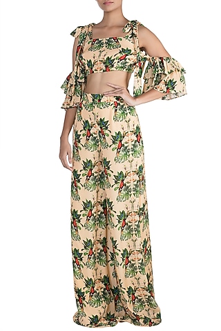 Peach Digital Printed Top With Pants by Sourabh Kant Shrivastava