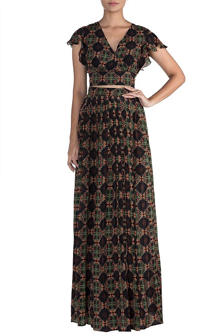 Black Digital Printed Top With Pants by Sourabh Kant Shrivastava at Pernia's Pop Up Shop